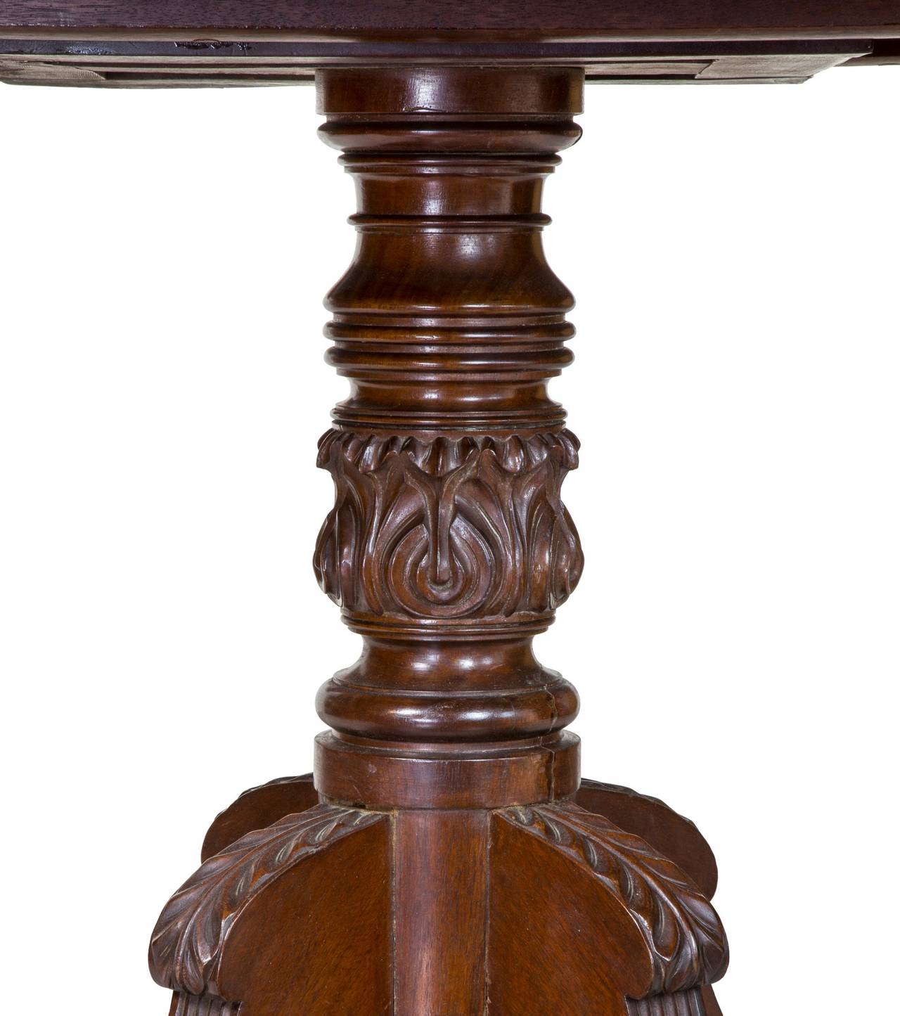 American Classical Classical Mahogany Breakfast Table with Carved Pedestal, New York Phyfe School For Sale