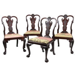 Set of Four Highly Carved Chippendale Side Chairs