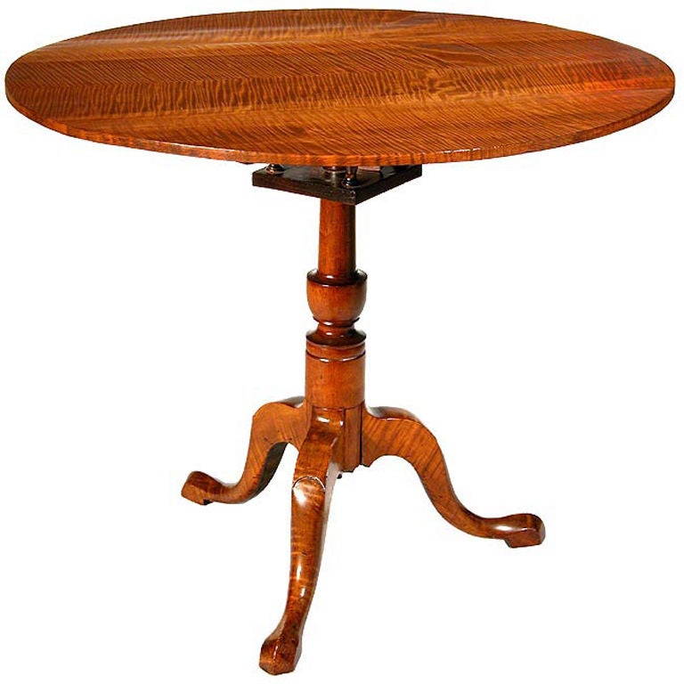 Large Tiger Maple Tilt-top with Birdcage, probably Connecticut