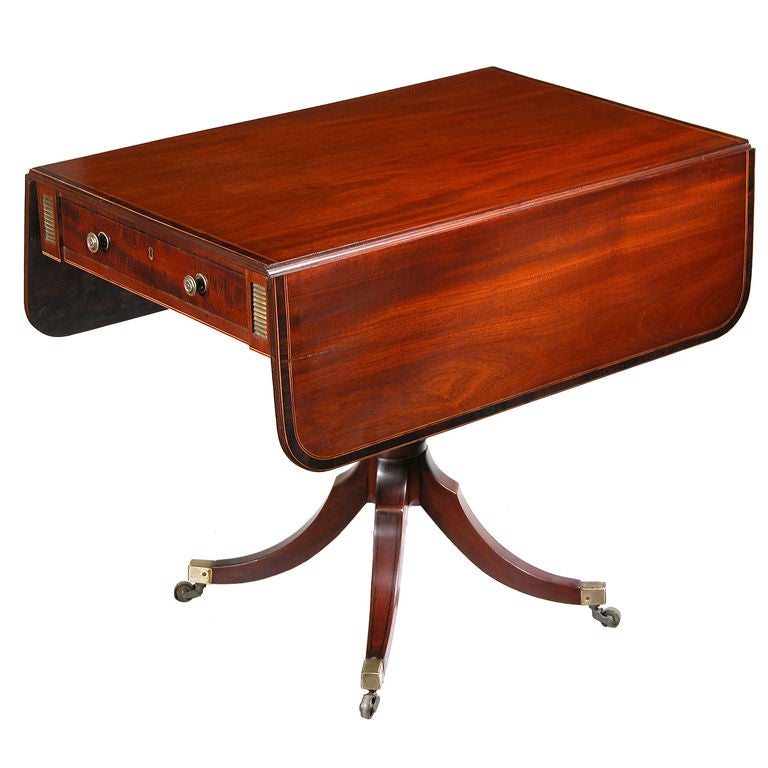 Regency Inlaid Mahogany Pembroke Table on Saber Legs For Sale