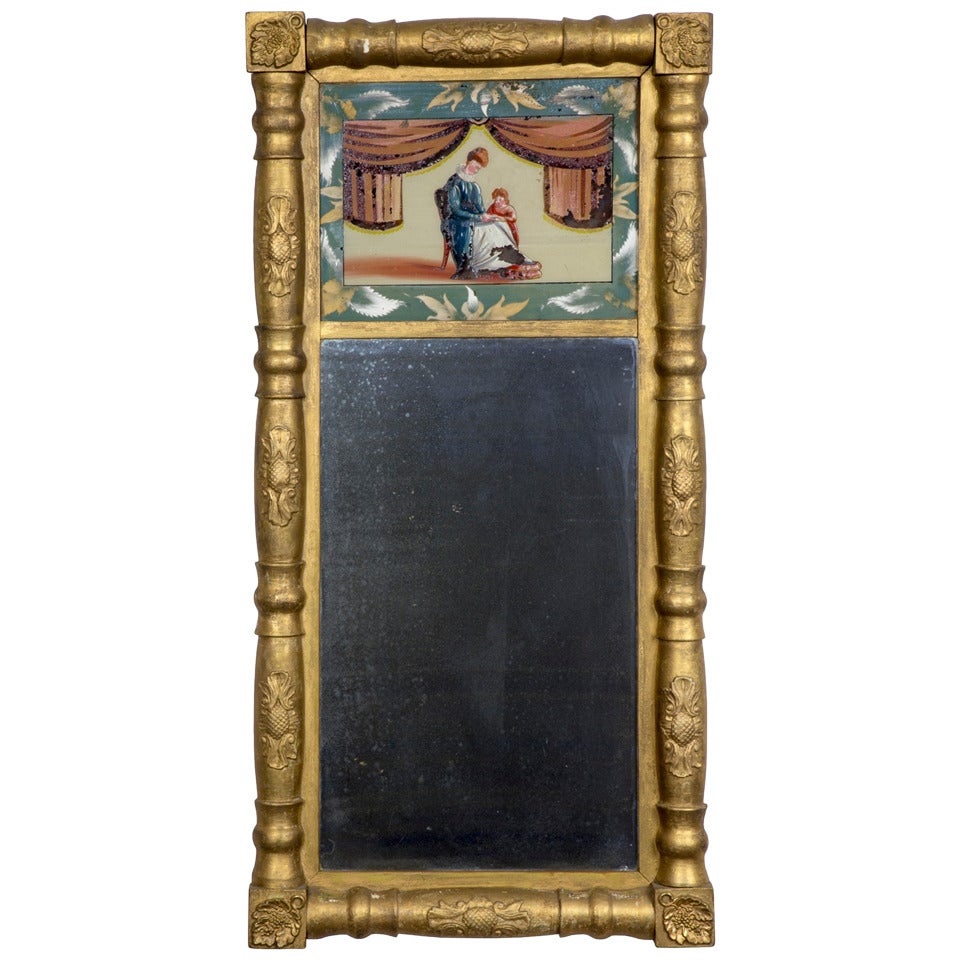 Gilt Empire Mirror with Reverse Painting, circa 1830 For Sale