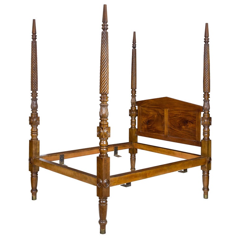 Classical Mahogany Tall Post Wide Custom QueenSize Bed, circa 1840 at 1stDibs
