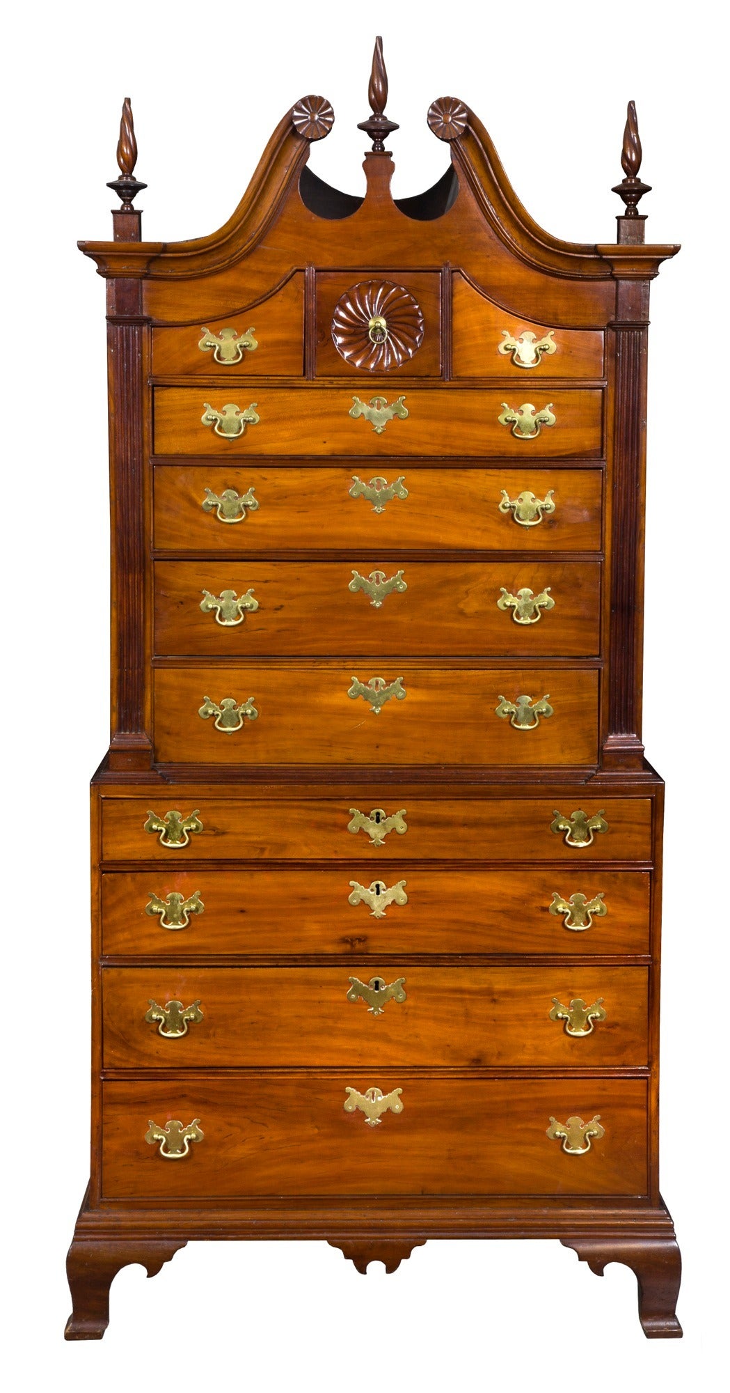Late 18th Century Small-Scale Chippendale Cherry Chest on Chest, Connecticut River Valley For Sale