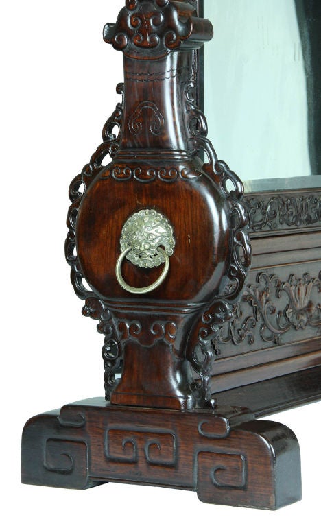 19th Century Huanghuali Table Mirror with Original Beveled Glass