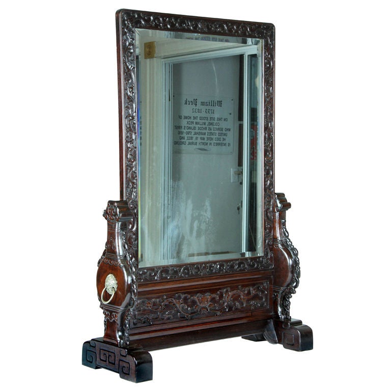 Huanghuali Table Mirror with Original Beveled Glass
