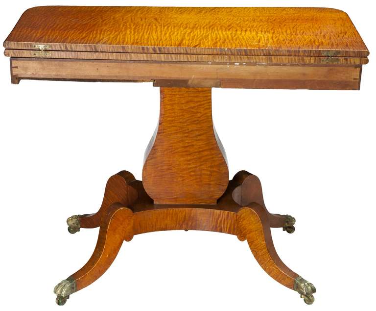 American Classical Quilted or Tiger Maple Lyre Card Table For Sale