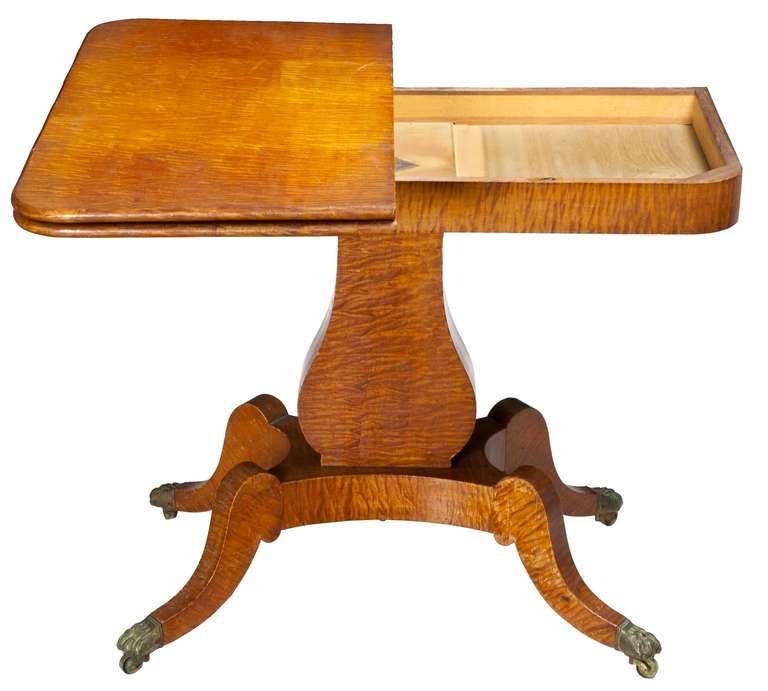 19th Century Classical Quilted or Tiger Maple Lyre Card Table For Sale