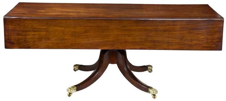 American Rare Large Pedestal Mahogany Classical Harvest Table For Sale