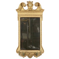 Queen Anne Gilt Mirror with Swan's Neck Pediment and Candleholders, English