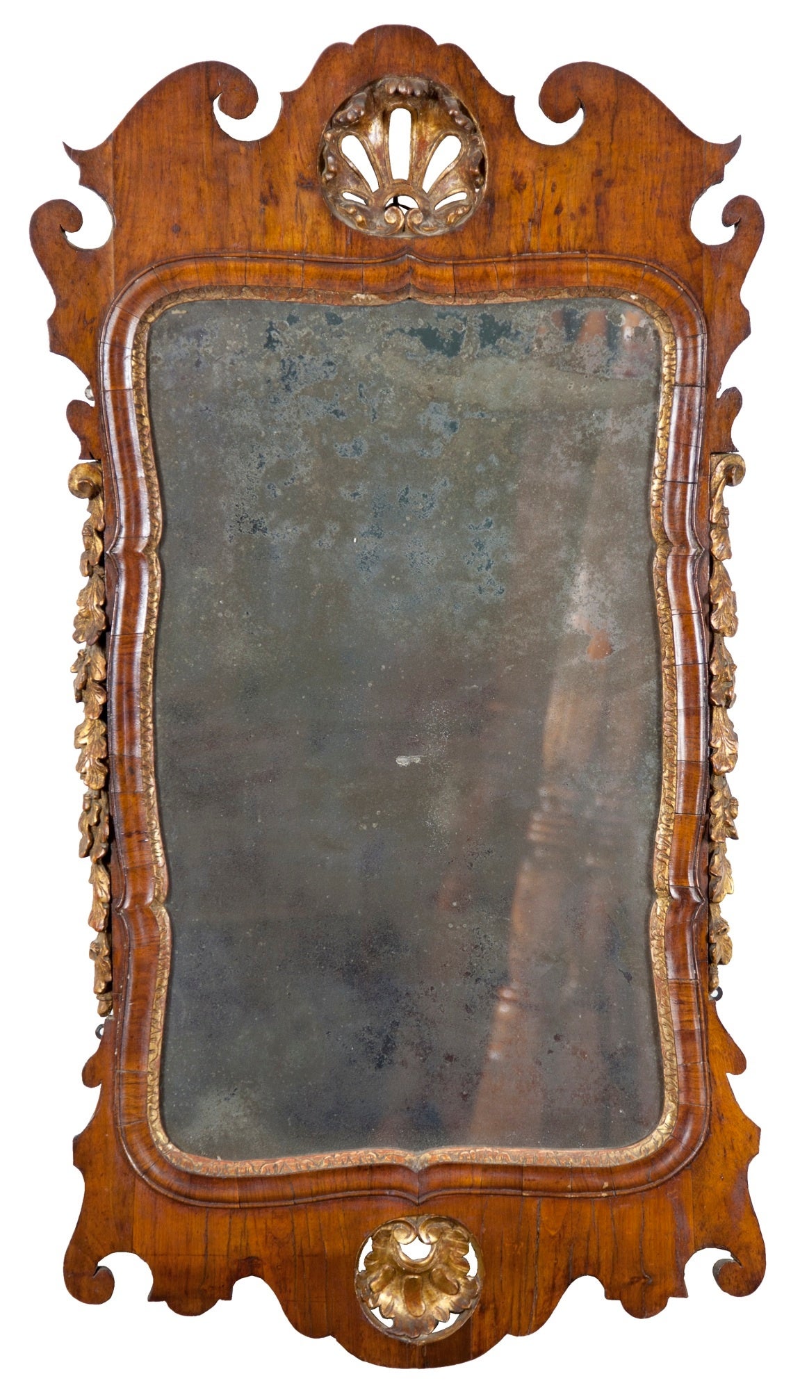 George III Walnut and Parcel-Gilt Mirror, England, circa 1760 For Sale