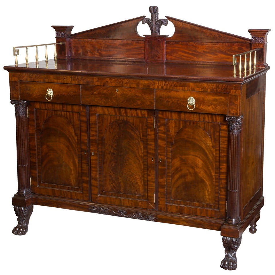 Classical Sideboard of Figured Carved Mahogany, New York, circa 1820
