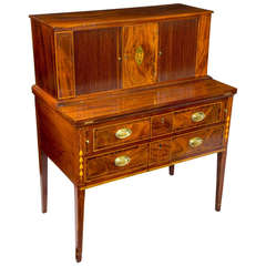 Inlaid Mahogany Hepplewhite Tambour Desk with Eagle, Massachusetts, circa 1810