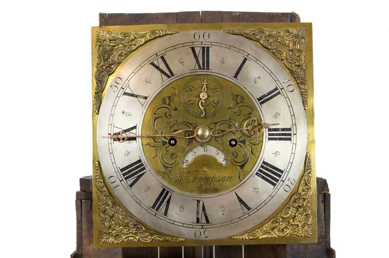 British Chippendale Oak, Mahogany Inlaid Tall Case Clock, England, 18th Century