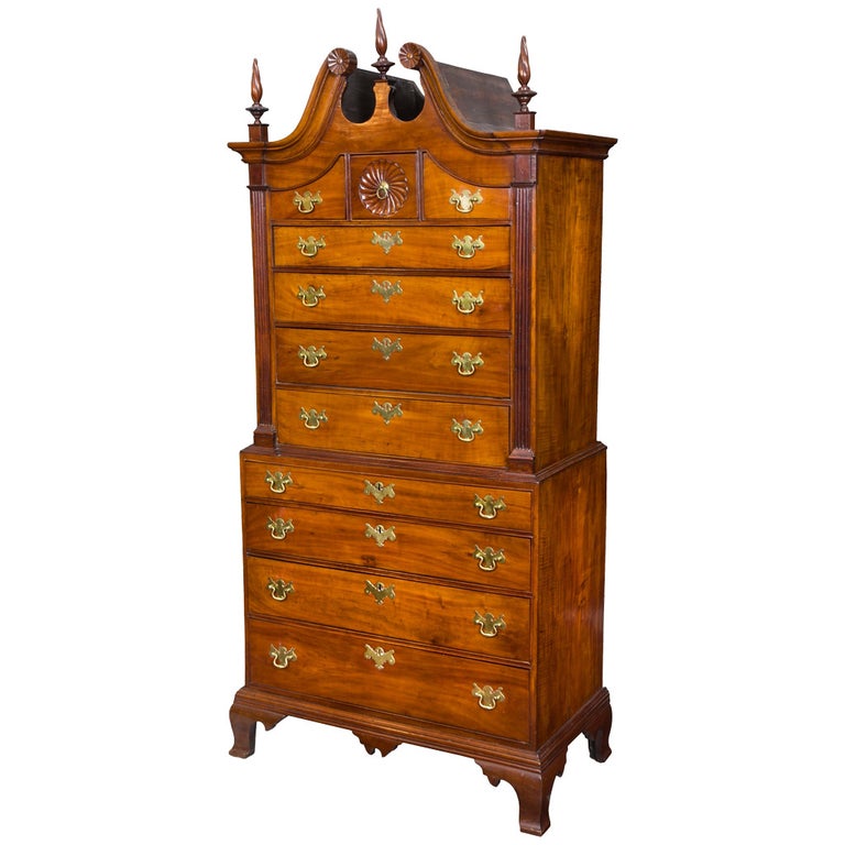 Small-Scale Chippendale Cherry Chest on Chest, Connecticut River Valley For Sale