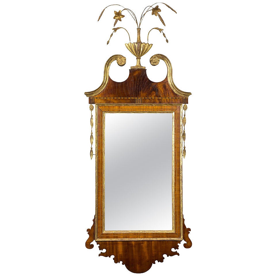 Federal/Hepplewhite Mahogany Mirror, Flowered Urn Finial, Probably, NY