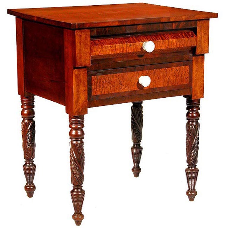 Classical Two-Drawer Stand, Carved in Various Woods, NY, circa 1830 For Sale