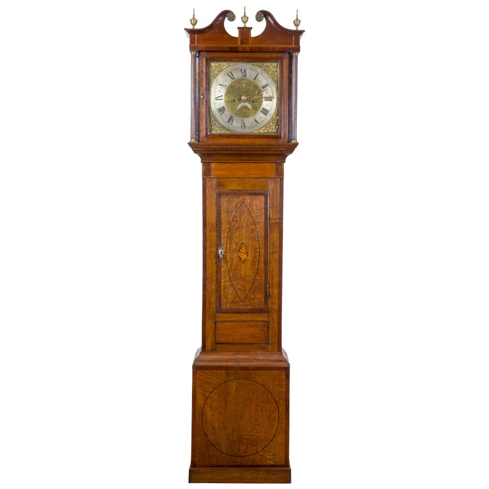 Chippendale Oak, Mahogany Inlaid Tall Case Clock, England, 18th Century