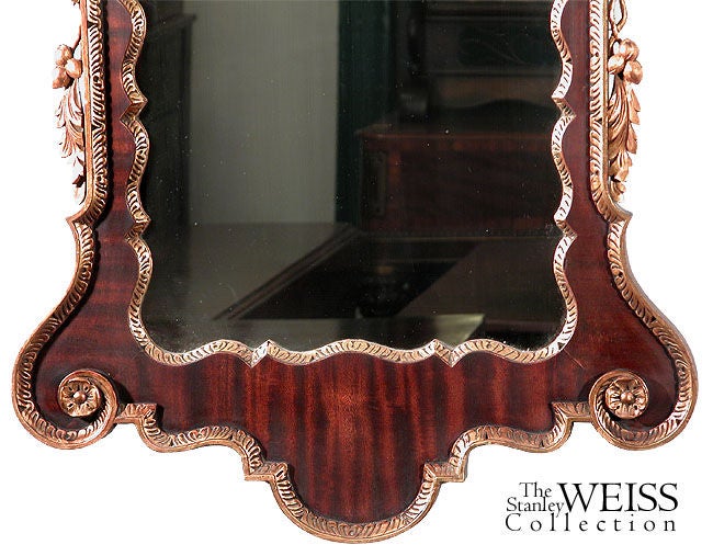 American Carved Mahogany and Giltwood Chippendale Style Mirror, 19th Century For Sale