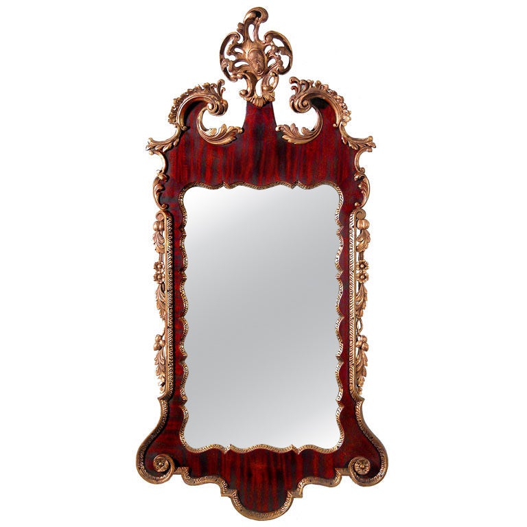 Carved Mahogany and Giltwood Chippendale Style Mirror, 19th Century