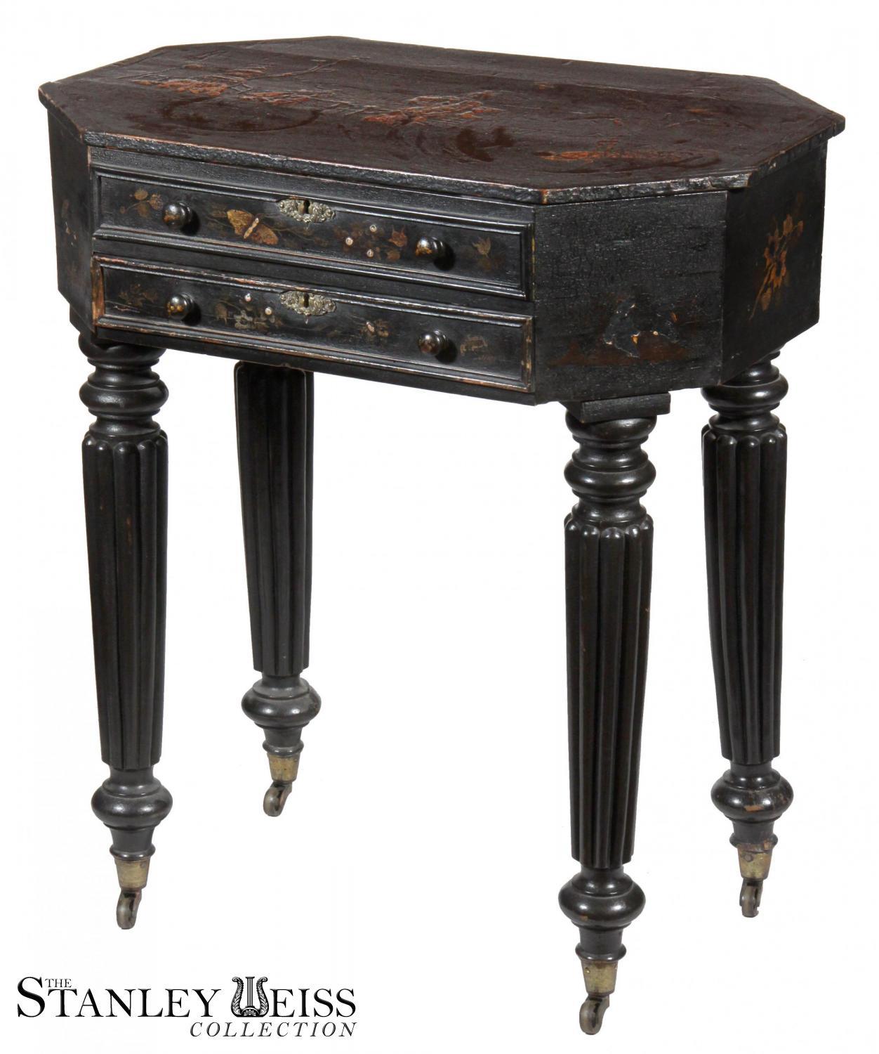 Rare Japanned and Lacquered Worktable, Boston, circa 1840 For Sale
