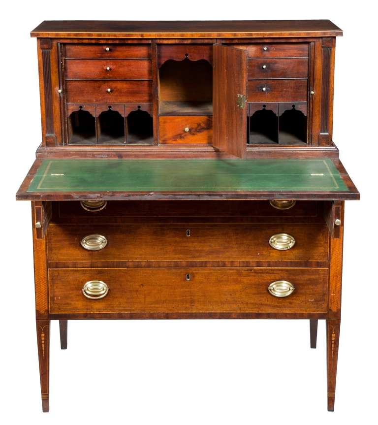 Federal Superlative Inlaid Mahogany Tambor Desk, Probably Massachusetts, Circa 1810