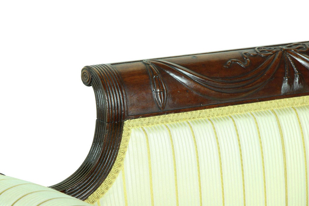 American Carved Mahogany Classical Sofa with Curule Legs, New York For Sale