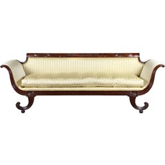 Antique Carved Mahogany Classical Sofa with Curule Legs, New York