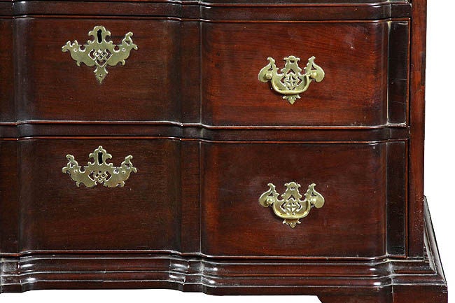 18th Century and Earlier Chippendale Block-Front Bureau with Original Brasses, Boston