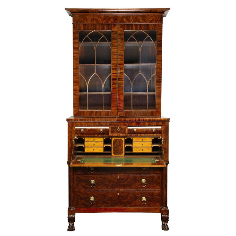 Classical Carved Mahogany Secretary of Grand Scale, New York