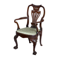 Carved Mahogany Chippendale Style Armchair, Open Talon Feet, Late 19th Century