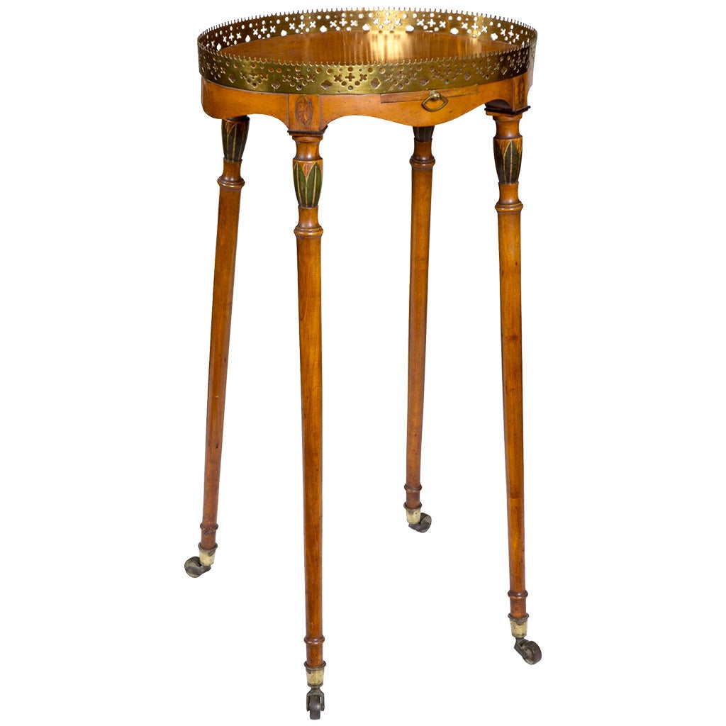 Inlaid Edwardian Urn Stand on Wheels with Brass Gallery, circa 1890