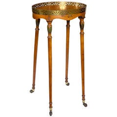 Inlaid Edwardian Urn Stand on Wheels with Brass Gallery, circa 1890