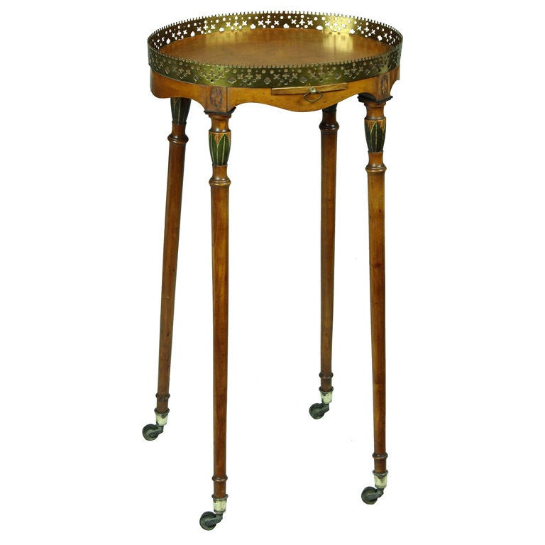 Satinwood Painted, Inlaid, Edwardian Urn Stand on Wheels For Sale