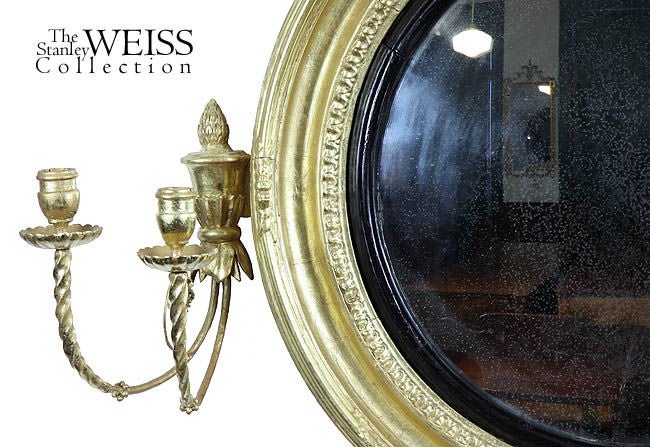 American Classical Classical Gilt Gesso Convex Girandole Mirror