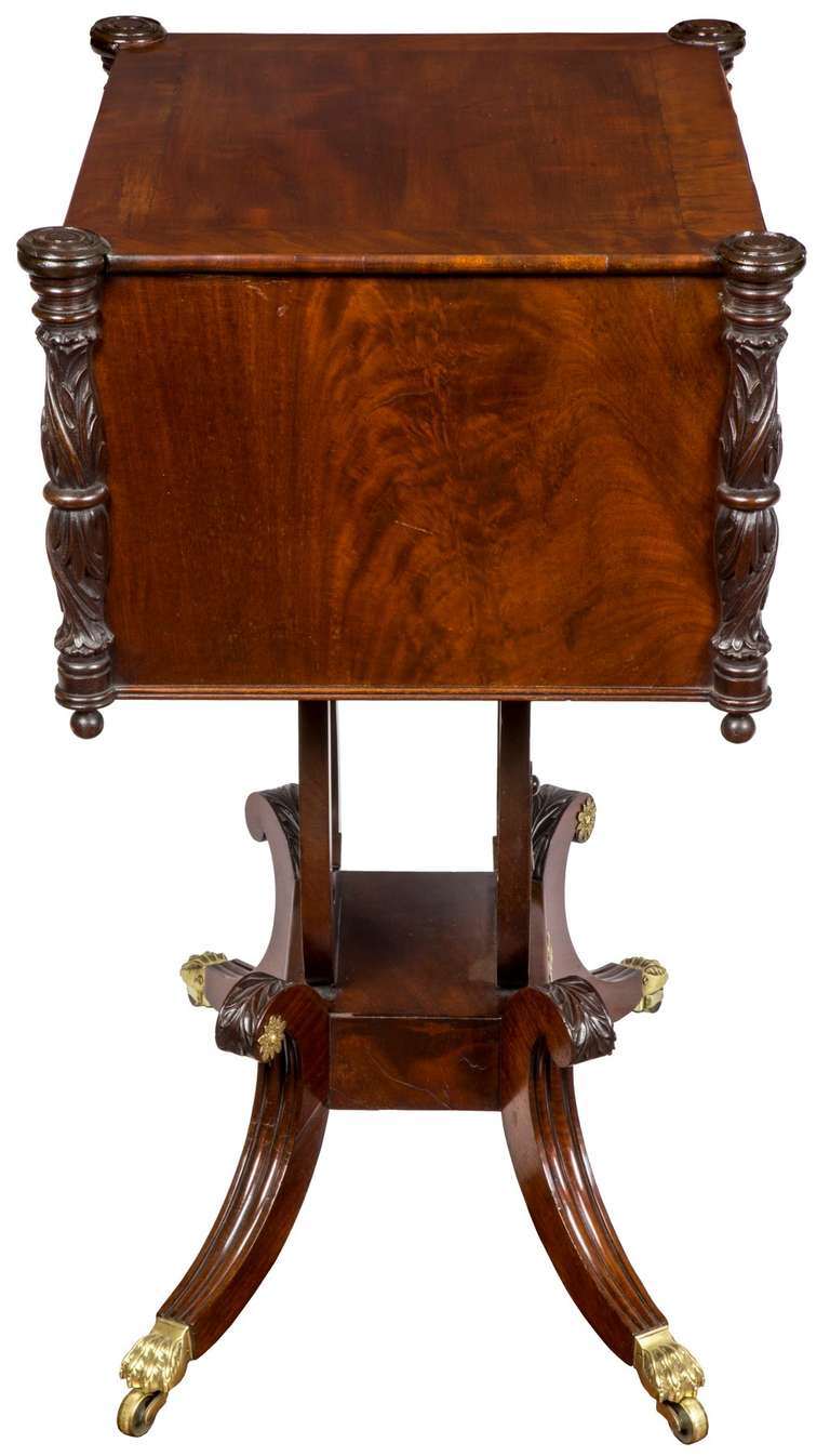 American Classical Fine Classical Carved Mahogany Double Lyre Work Table, Philadelphia, circa 1810