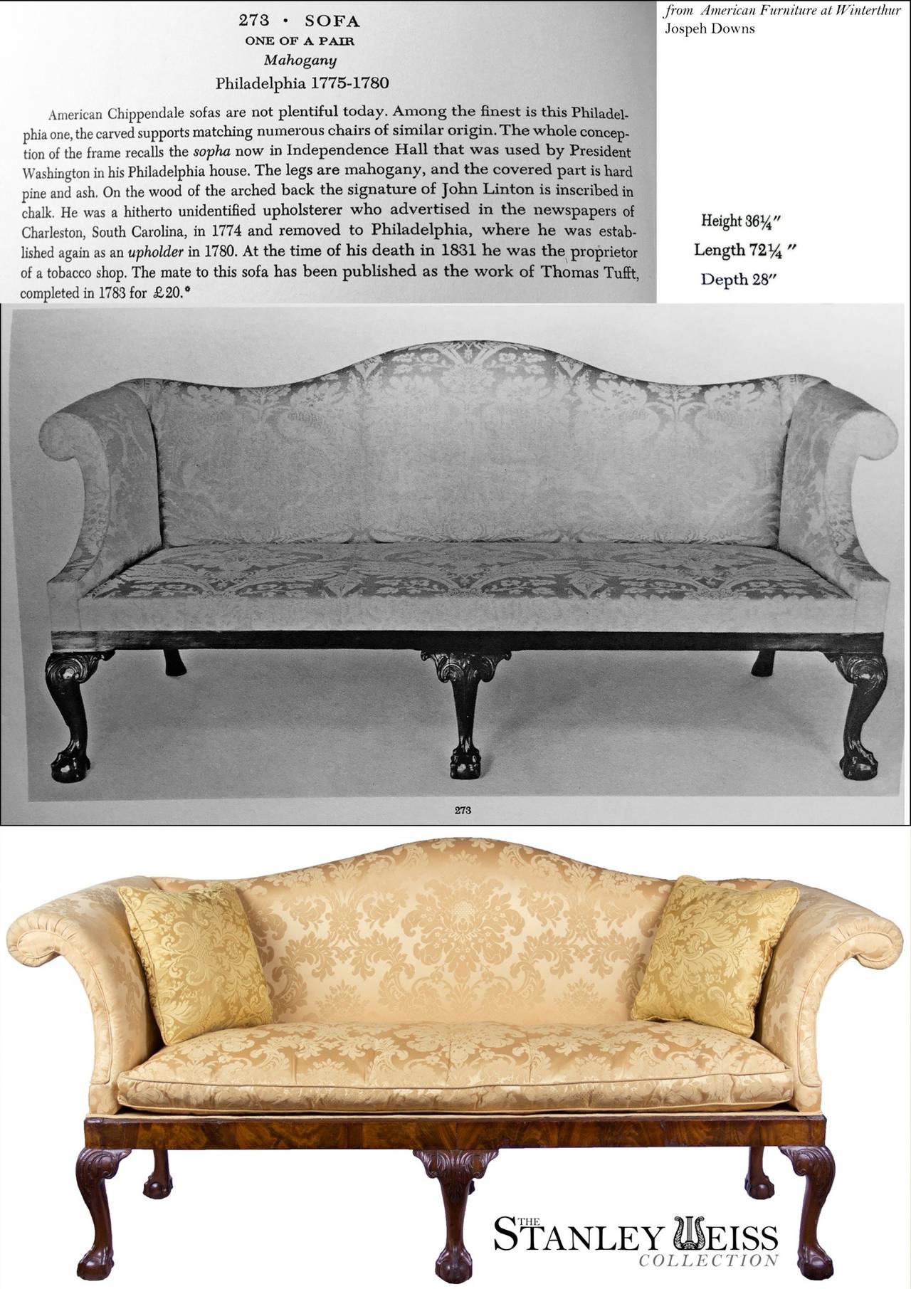 Chippendale-Kamelien-Sofa mit Klauen- und Kugelfüßen, englisch oder irisch, um 1770 (Baumwoll-Canvas) im Angebot