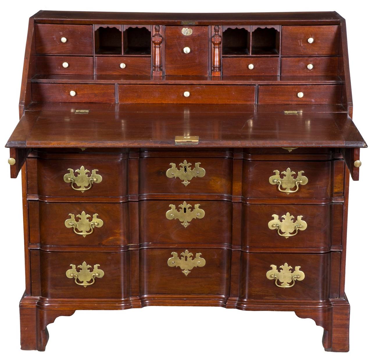 A commanding Chippendale mahogany block front desk, Boston, circa 1780, Aldrich & Dorrance family Provenance.

This is a desk with local history, having descended through the Rhode Island Dorrance/Aldrich family. The Aldrich family is an old,