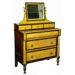 Antique Bird's Eye Maple Classical Bureau with Dressing Glass, NE