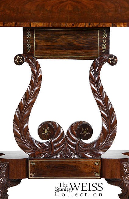 19th Century Classical Carved Mahogany Lyre Card Table, NY