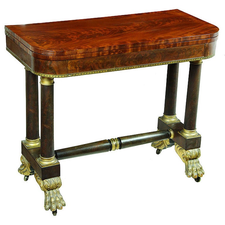 Gilt Stenciled Classical Card Table, Labeled by Rawson For Sale