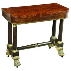 Gilt Stenciled Classical Card Table, Labeled by Rawson