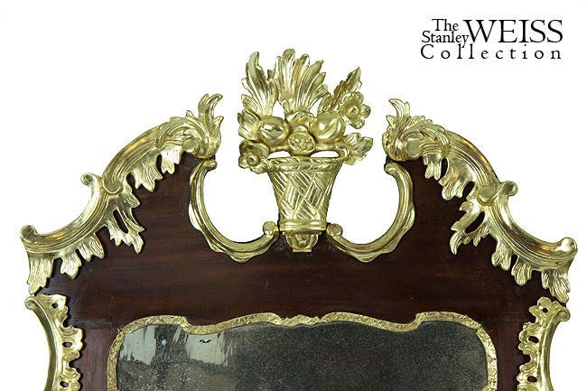 English Rare Pair of Parcel-Gilt Mahogany Chippendale Rococo Mirrors For Sale