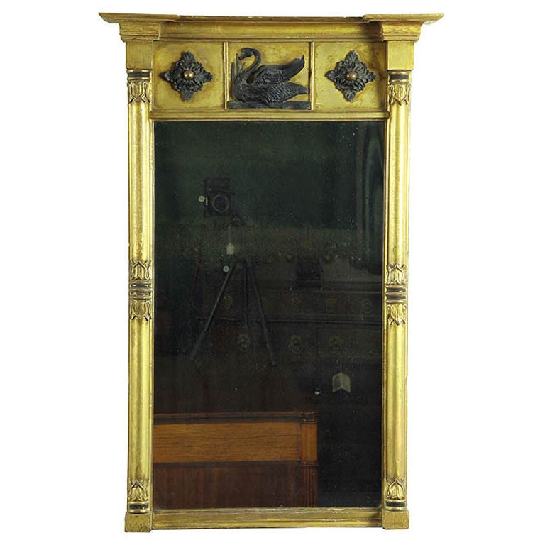Classical Gilt Mirror with Swan Carving, New England For Sale