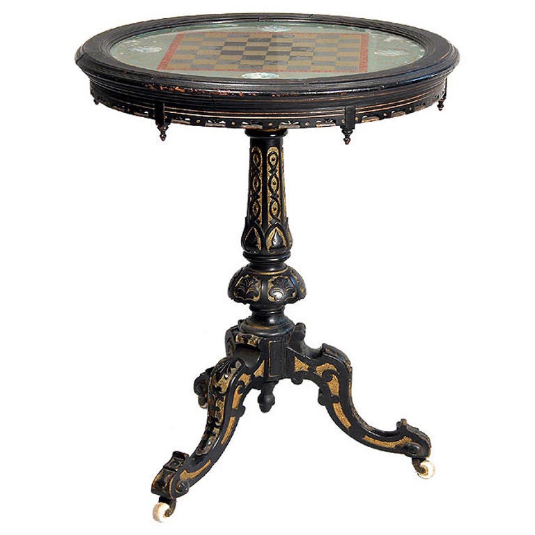Fine Eglomise Games Table, circa 1890 For Sale