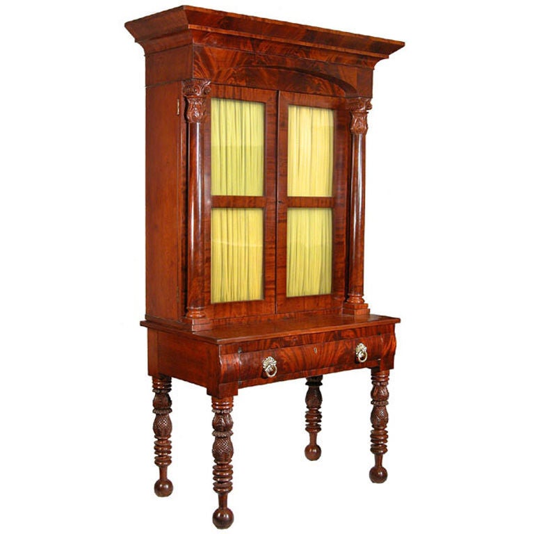 Carved Mahogany Classical Desk or Bookcase For Sale
