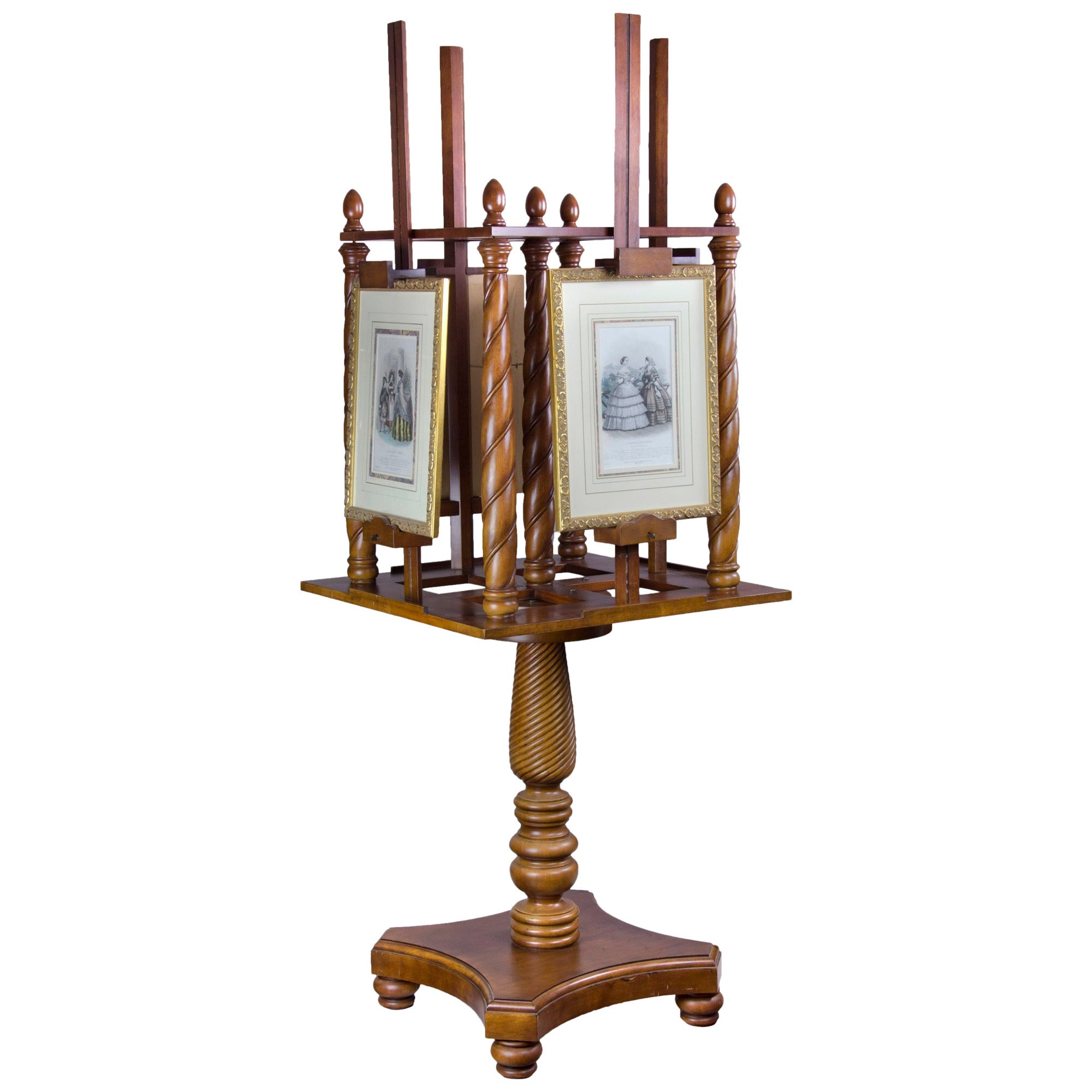 Large Mahogany Painting Stand or Easel with a Revolving Four-Picture Capability