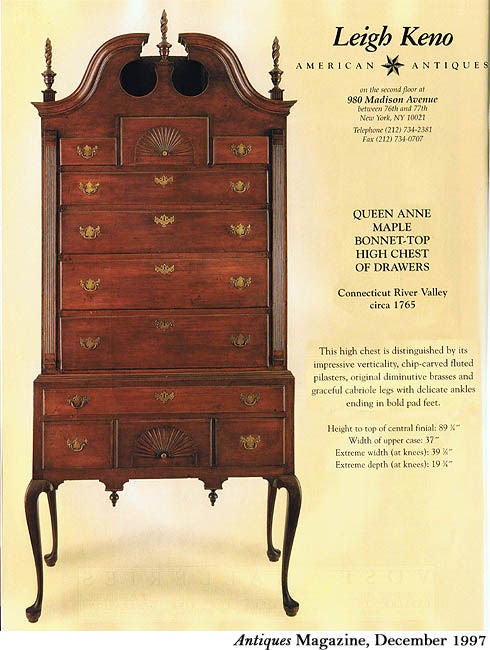 Queen Anne Fan Carved Maple Bonnet-Top High Chest, Connecticut, circa 1740-1760 For Sale 1