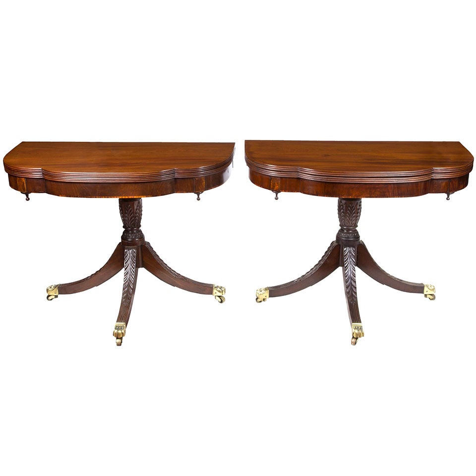 Pair of Classically Carved Trick Leg Tables by Frederick Hagen, circa 1928-1931 For Sale
