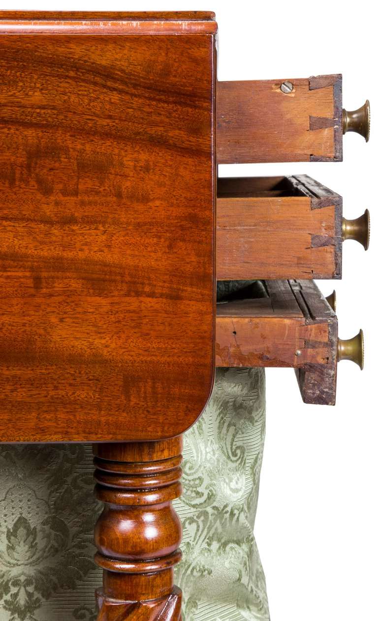 19th Century Classical Mahogany Three-Drawer Work Table, Probably New York, circa 1830 For Sale