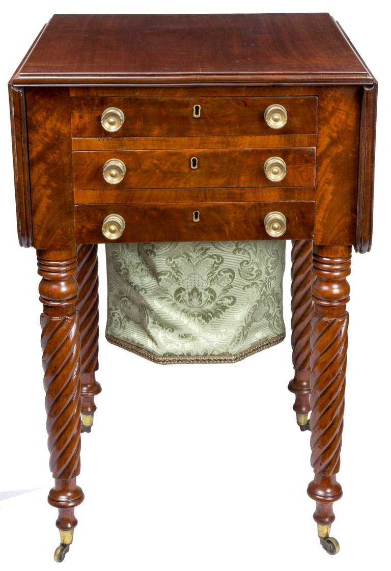American Classical Classical Mahogany Three-Drawer Work Table, Probably New York, circa 1830 For Sale